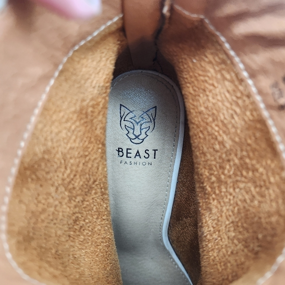 Beast Fashion Wedge Peep Toe Leather Booties Size 9 - Picture 14 of 14
